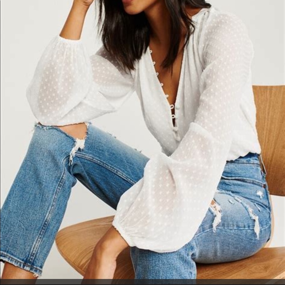 White Abercrombie Clipdot Chiffon Bodysuit Medium